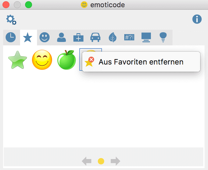 Symbole aus den Favoriten entfernen Symbole aus den Favoriten entfernen
