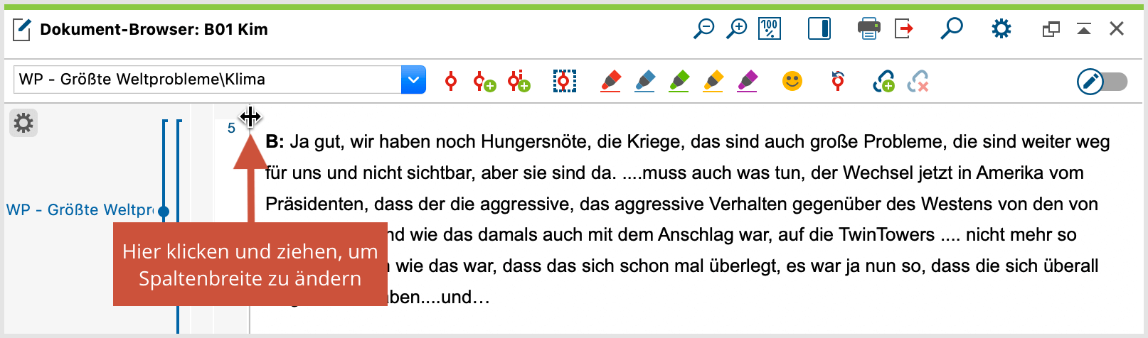 Visualisierung der Codierung links neben dem Dokument Visualisierung der Codierung links neben dem Dokument