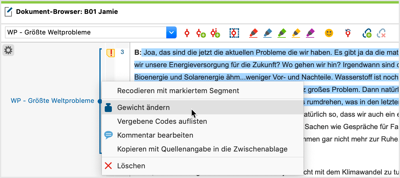 Gewicht im „Dokument-Browser“ ändern Gewicht im „Dokument-Browser“ ändern