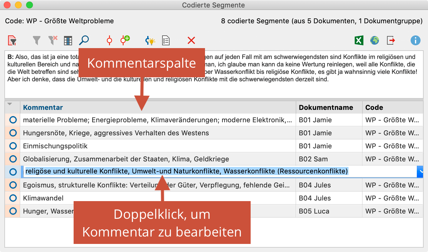 Kommentare in der „Übersicht codierte Segmente“ erstellen, bearbeiten und suchen Kommentare in der „Übersicht codierte Segmente“ erstellen, bearbeiten und suchen
