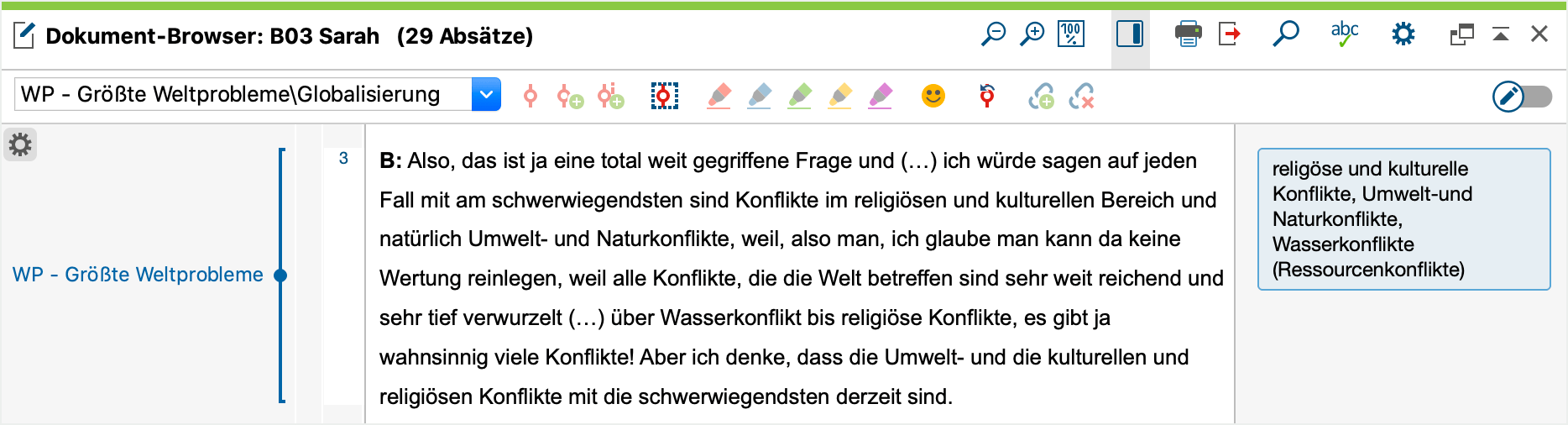 Kommentare zu codierten Segmenten in der Seitenleiste des „Dokument-Browsers“ Kommentare zu codierten Segmenten in der Seitenleiste des „Dokument-Browsers“