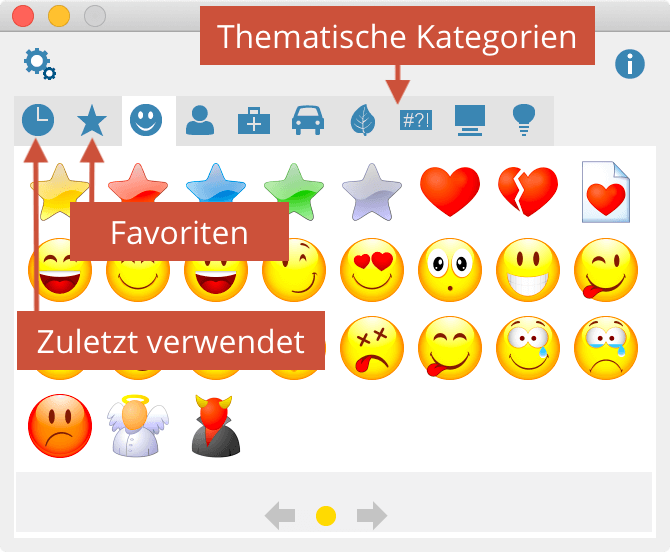 Das Fenster „emoticode“ Das Fenster „emoticode“