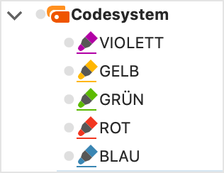 Symbole für Farb-Codes in der „Liste der Codes“
