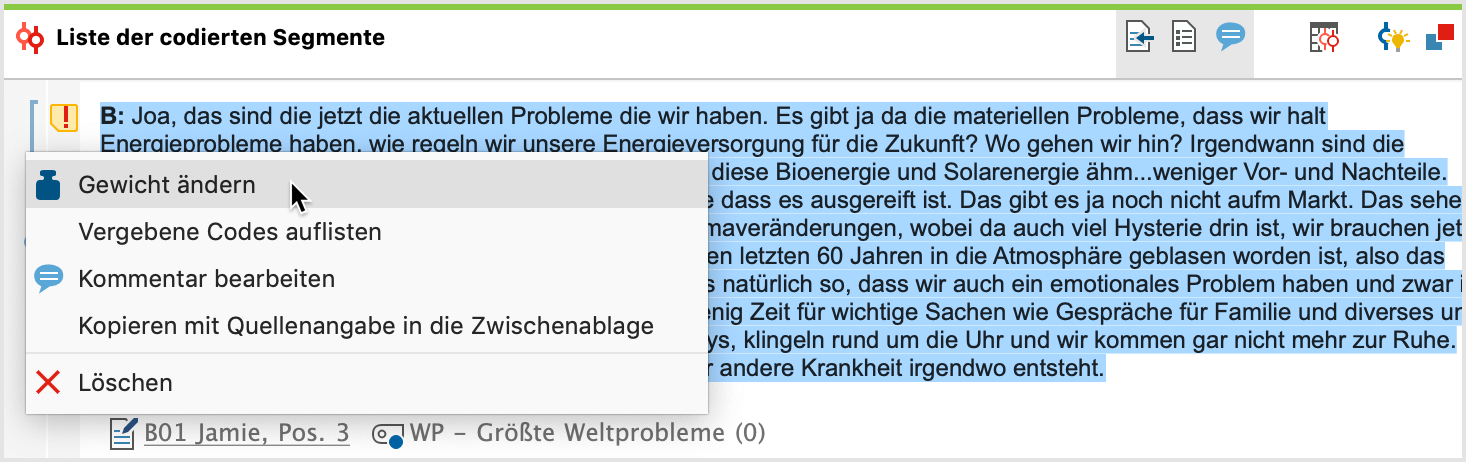 Gewicht in „Liste der codierten Segmente“ ändern Gewicht in „Liste der codierten Segmente“ ändern