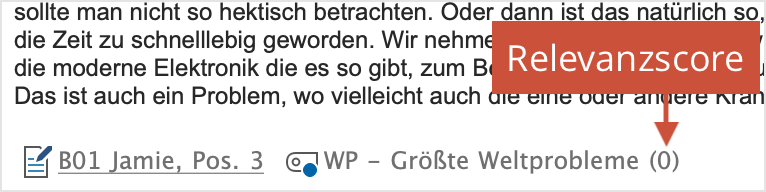 Gewichtungsangabe (Relevanzscore) in der „Liste der codierten Segmente“ Gewichtungsangabe (Relevanzscore) in der „Liste der codierten Segmente“