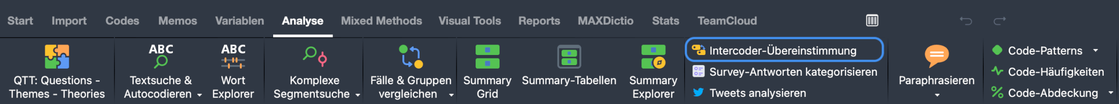 Starten der Intercoder-Funktion auf dem Tab „Analyse“ Starten der Intercoder-Funktion auf dem Tab „Analyse“