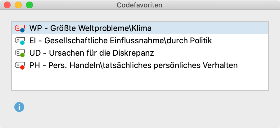 Die Liste der Codefavoriten Die Liste der Codefavoriten