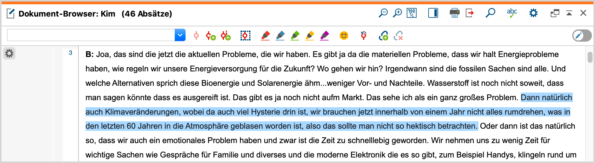 Eine Textpassage wurde im „Dokument-Browser“ markiert