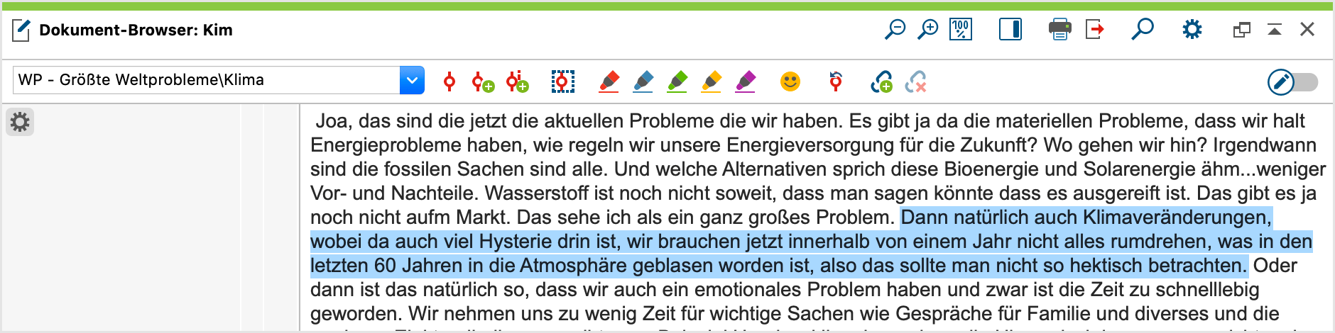 Eine Textpassage wurde im „Dokument-Browser“ markiert Eine Textpassage wurde im „Dokument-Browser“ markiert