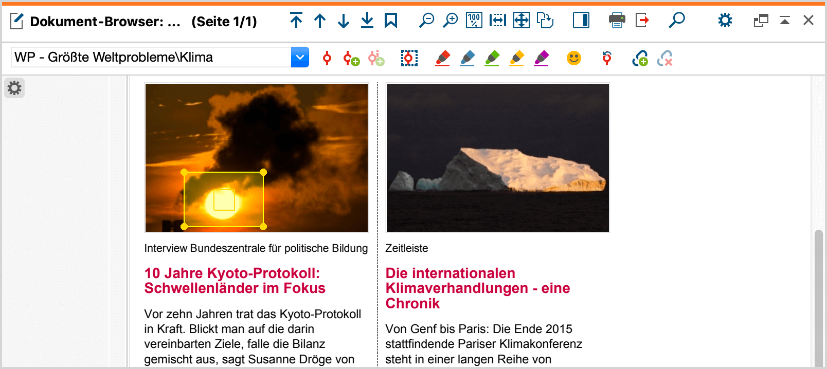 Markierter Text (oben) und markiertes Bildsegment (unten) in einem PDF