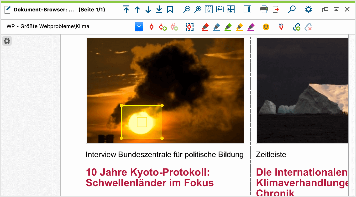 Markierter Text (oben) und markiertes Bildsegment (unten) in einem PDF Markierter Text (oben) und markiertes Bildsegment (unten) in einem PDF