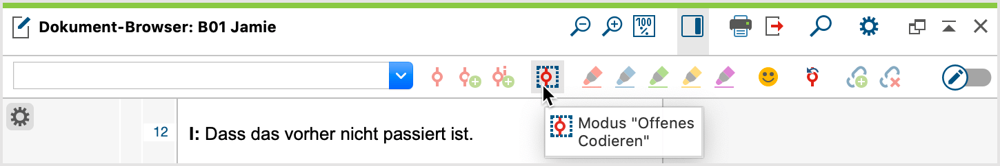 Den Modus „Offenes Codieren“ im „Dokument-Browser“ einschalten Den Modus „Offenes Codieren“ im „Dokument-Browser“ einschalten