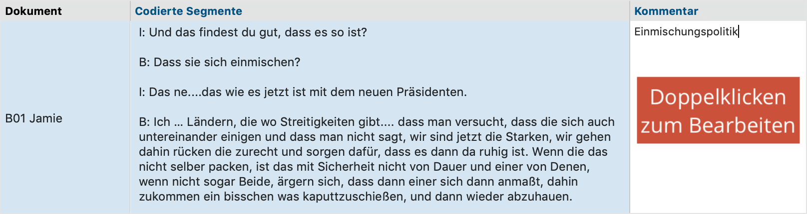 Kommentar für ein codiertes Segment verfassen Kommentar für ein codiertes Segment verfassen