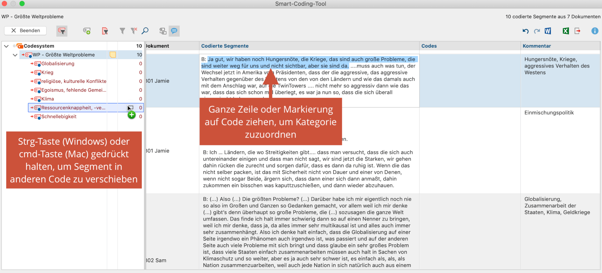 Code zu einem Segmenttext zuordnen Code zu einem Segmenttext zuordnen