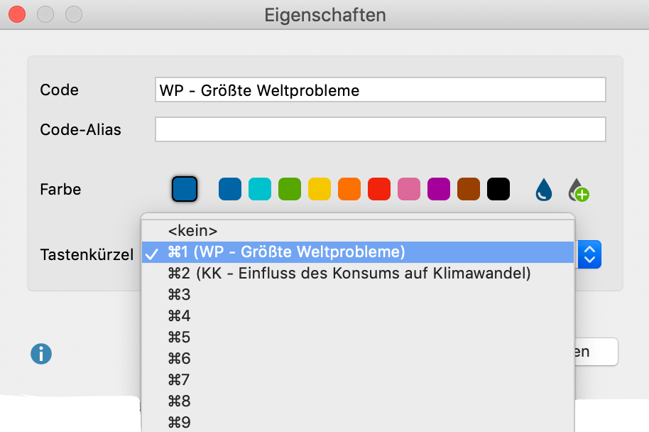 Tastenkürzel über die Eigenschaften eines Codes zuordnen Tastenkürzel über die Eigenschaften eines Codes zuordnen
