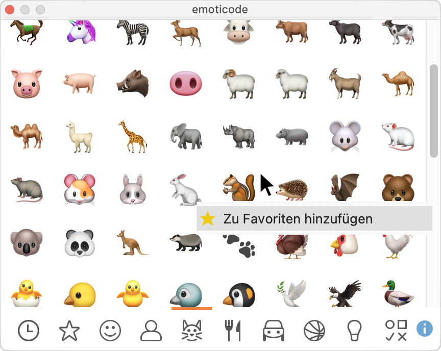 Symbole zu den Favoriten hinzufügen