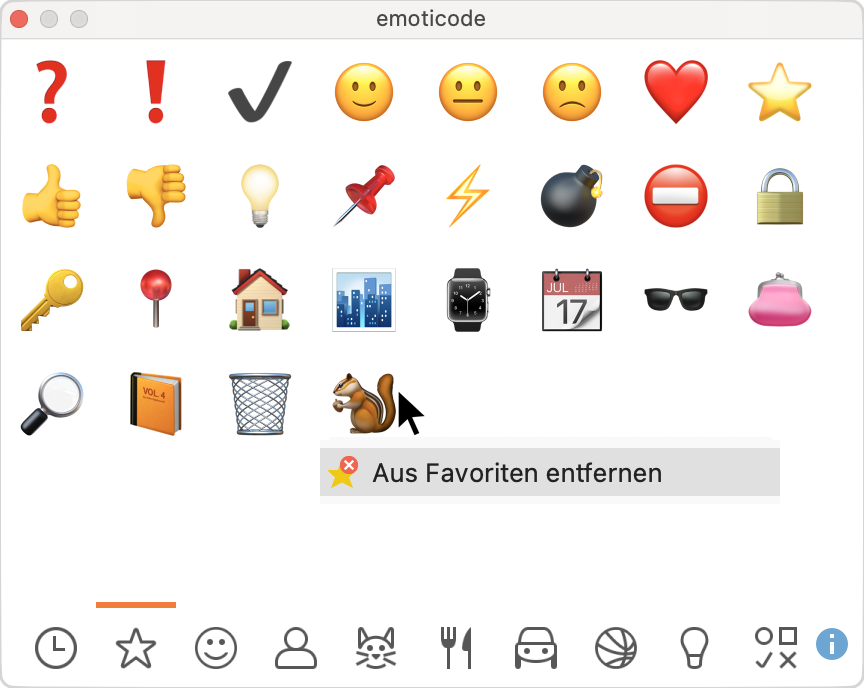 Symbole aus den Favoriten entfernen