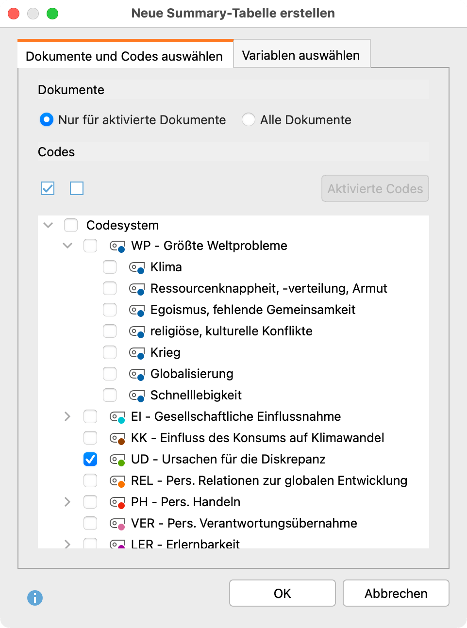 Dialog „Neue Summary-Tabelle erstellen“ Dialog „Neue Summary-Tabelle erstellen“