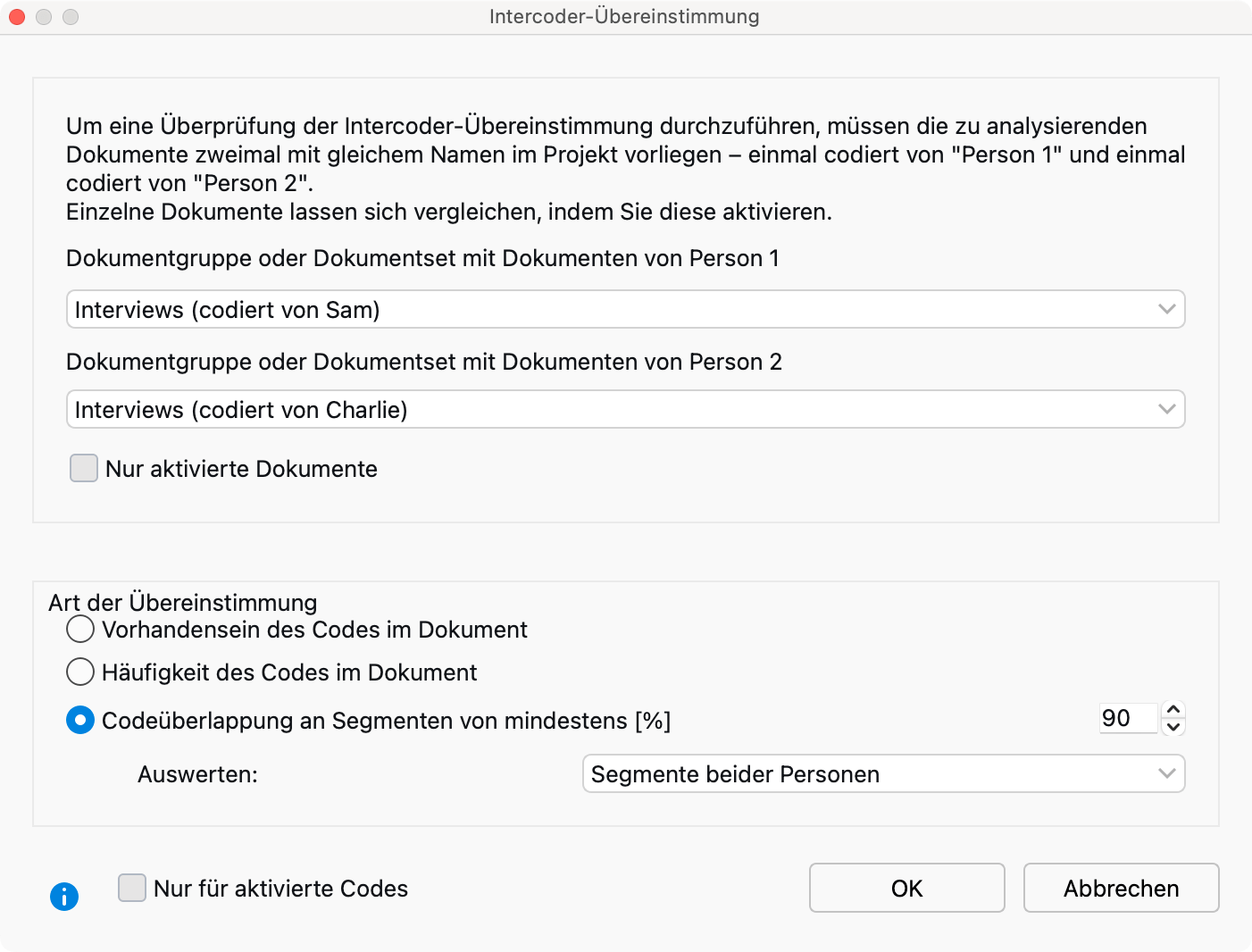 Optionen für die Prüfung der Intercoder-Übereinstimmung Optionen für die Prüfung der Intercoder-Übereinstimmung