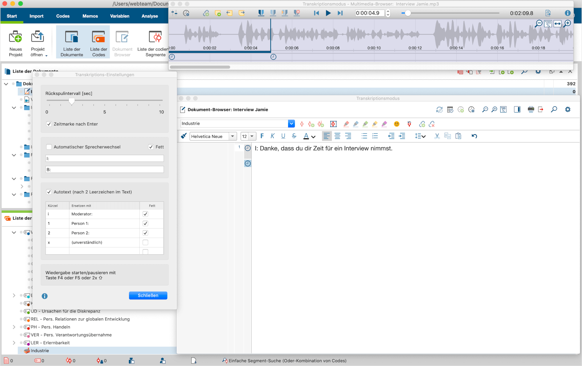 MAXQDA im Transkriptions-Modus MAXQDA im Transkriptions-Modus