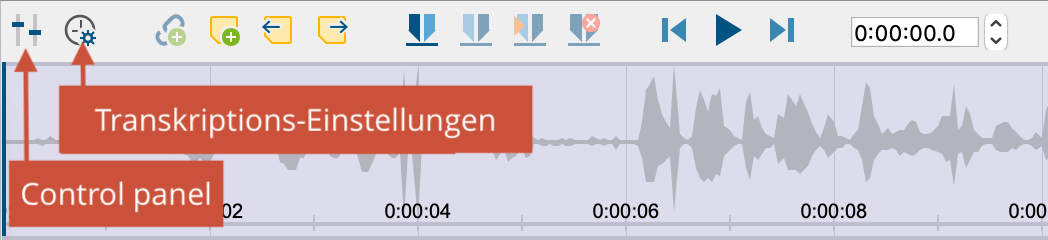 Transkriptions-Einstellungen und Control Panel öffnen Transkriptions-Einstellungen und Control Panel öffnen