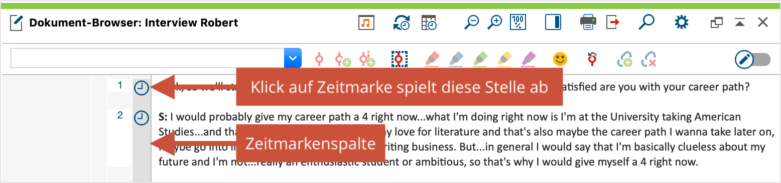 Zeitmarken im „Dokument-Browser“ Zeitmarken im „Dokument-Browser“