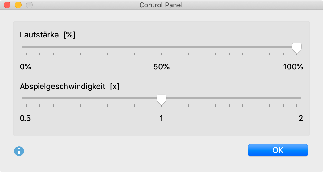 Lautstärke und Geschwindigkeit einstellen im „Control Panel“ - Transkription in MAXQDA