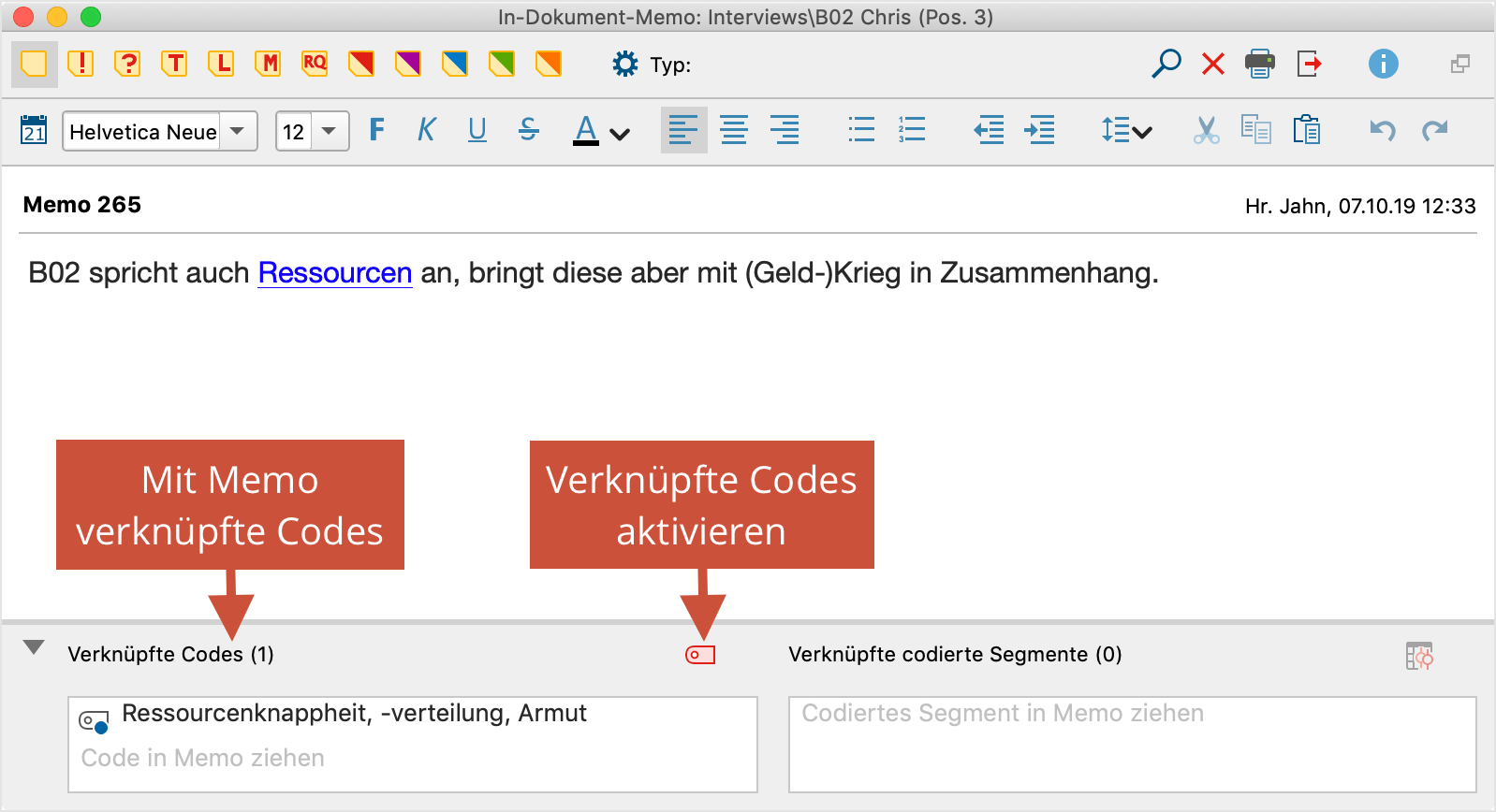 Code mit einem Memo verknüpfen Code mit einem Memo verknüpfen