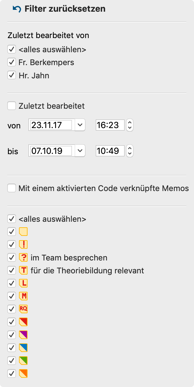 Filter für die Memos Filter für die Memos