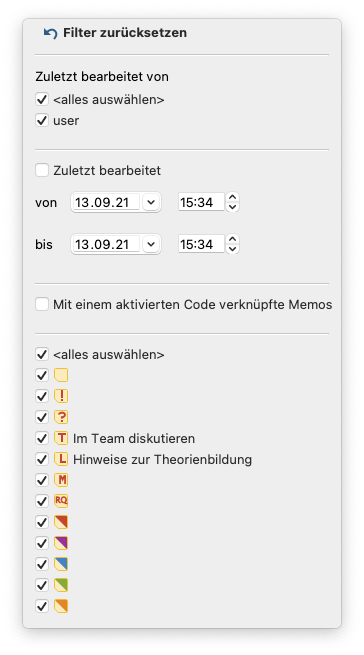 Filter für die Memos Filter für die Memos