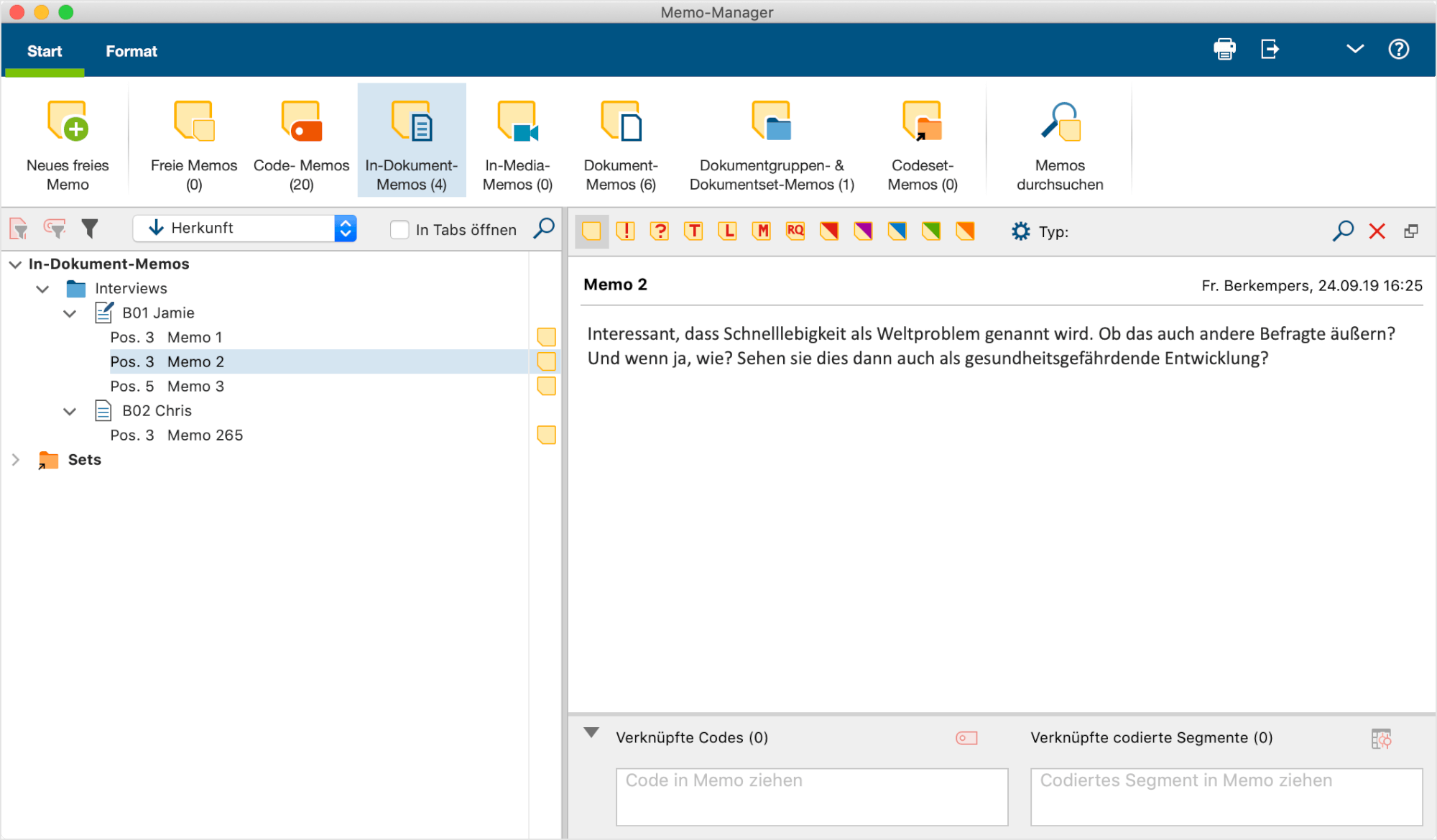 Geöffnetes Memo im Memo-Manager Geöffnetes Memo im Memo-Manager