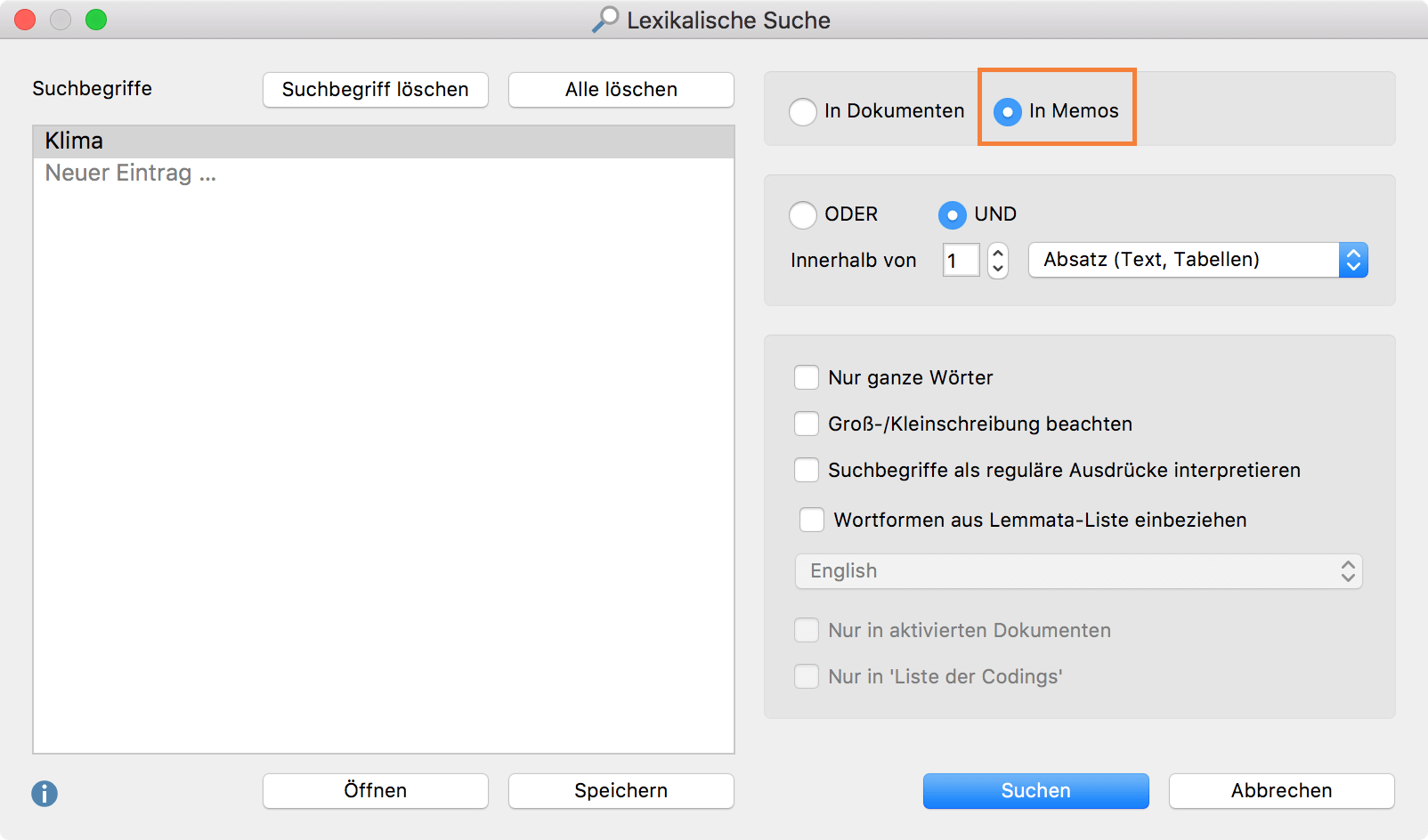Lexikalische Suche nach dem Begriff „Klima“ in Memos Lexikalische Suche nach dem Begriff „klima“ in den Memos