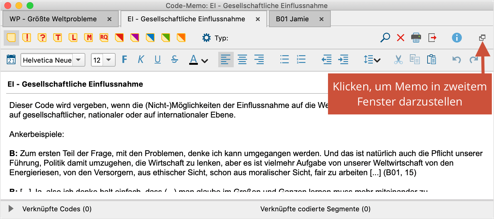 Mehrere geöffnete Memos in Tab-Darstellung Mehrere geöffnete Memos in Tab-Darstellung