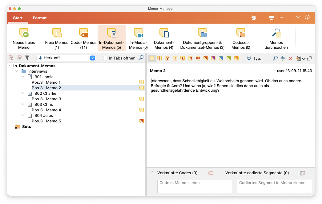 Geöffnetes Memo im Memo-Manager Geöffnetes Memo im Memo-Manager