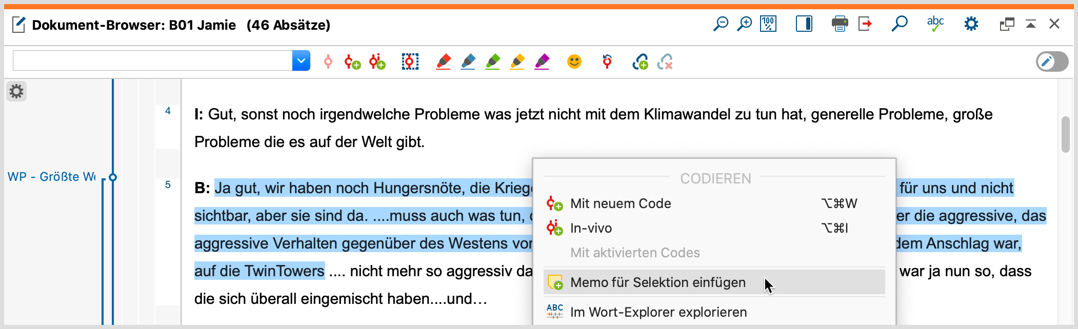 Memo für selektiertes Textsegment erstellen Memo für selektiertes Textsegment erstellen