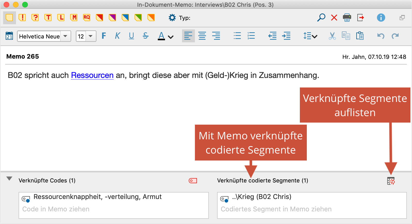Codiertes Segment mit einem Memo verknüpfen Codiertes Segment mit einem Memo verknüpfen
