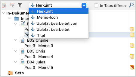 Sortierung der Memos festlegen Sortierung der Memos festlegen