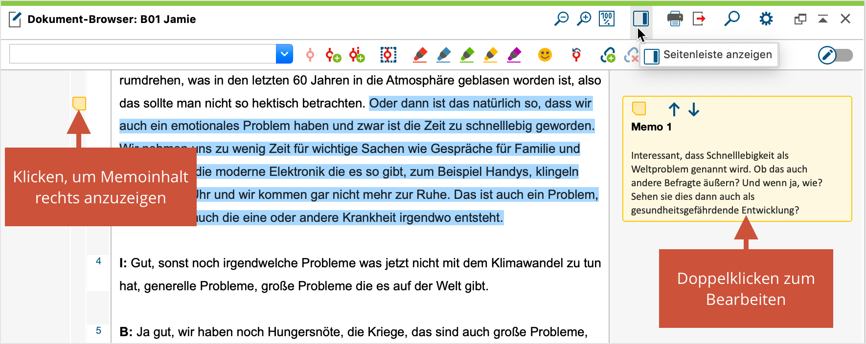 Seitenleiste im „Dokument-Browser“ einschalten Seitenleiste im „Dokument-Browser“ einschalten