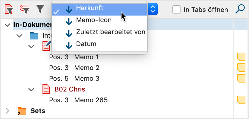 Sortierung der Memos festlegen Sortierung der Memos festlegen