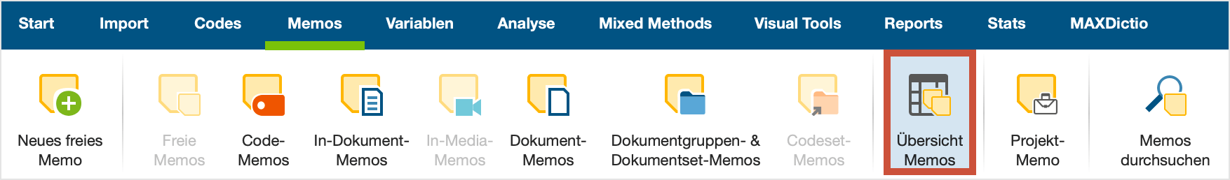 Übersicht Memos auf dem Tab „Reports“ öffnen Übersicht Memos auf dem Tab „Reports“ öffnen