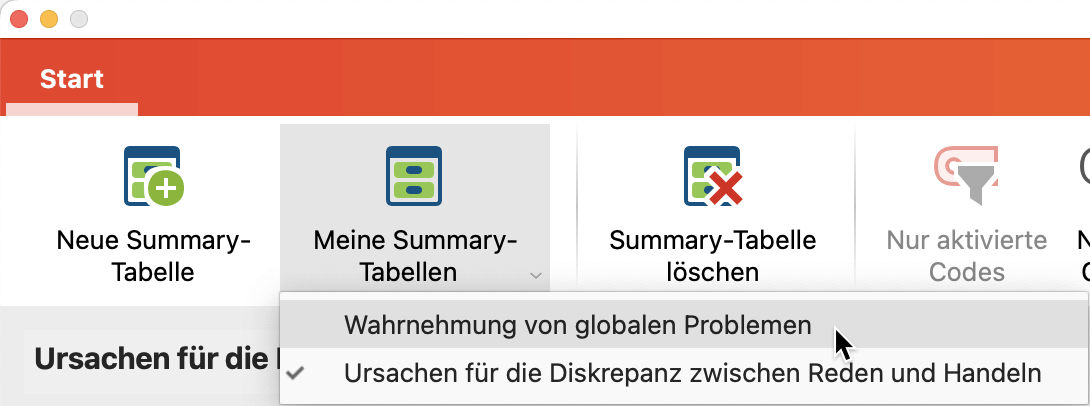 Summary-Tabelle öffnen Summary-Tabelle öffnen