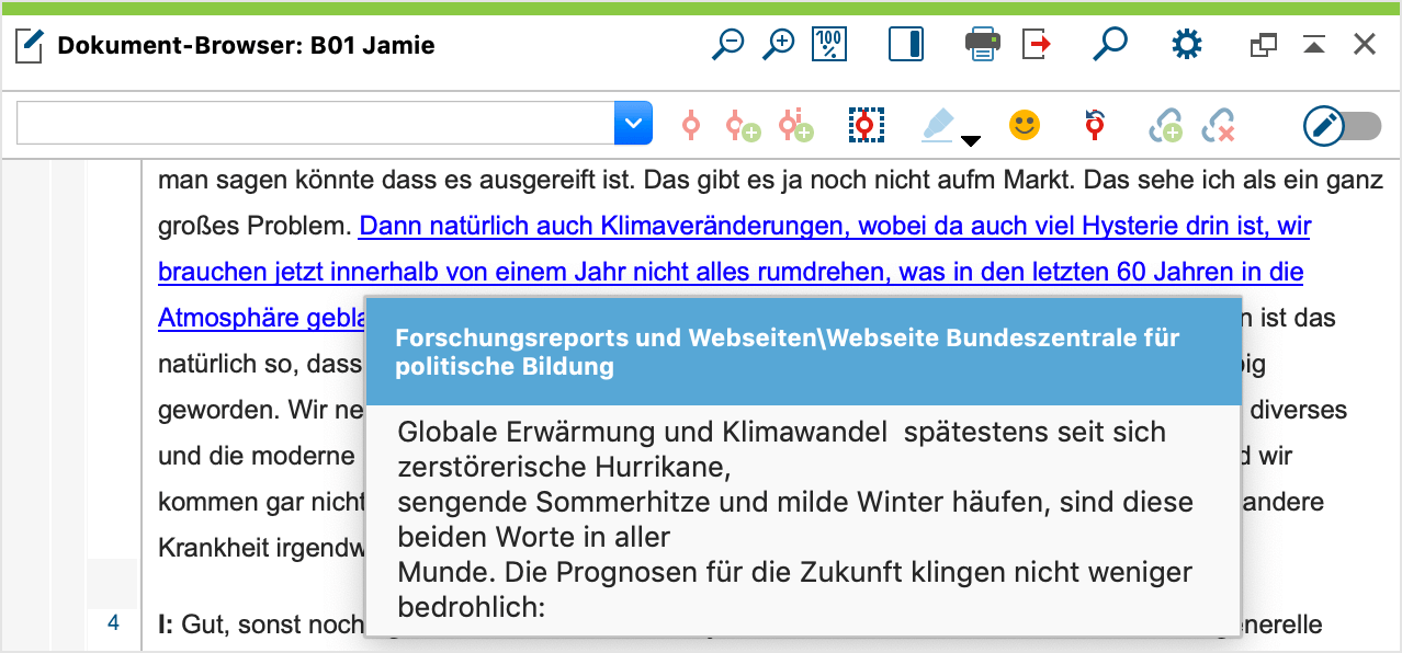 Blau unterstrichener Dokument-Link mit Quick-Info Blau unterstrichener Dokument-Link mit Quick-Info