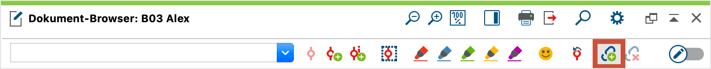 Internen Link setzen per Symbol in der Codierleiste des „Dokument-Browsers“ Quickbutton, um einen Dokument-Link zu setzen