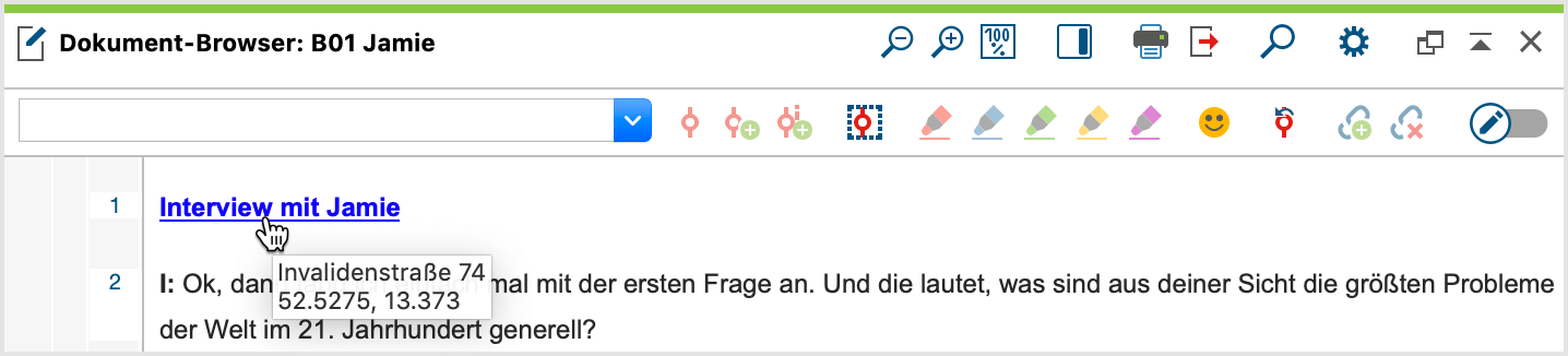 Das Symbol „orangene Ortsfahne” zeigt einen Geo-Link an Das Symbol „orangene Ortsfahne” zeigt einen Geo-Link an