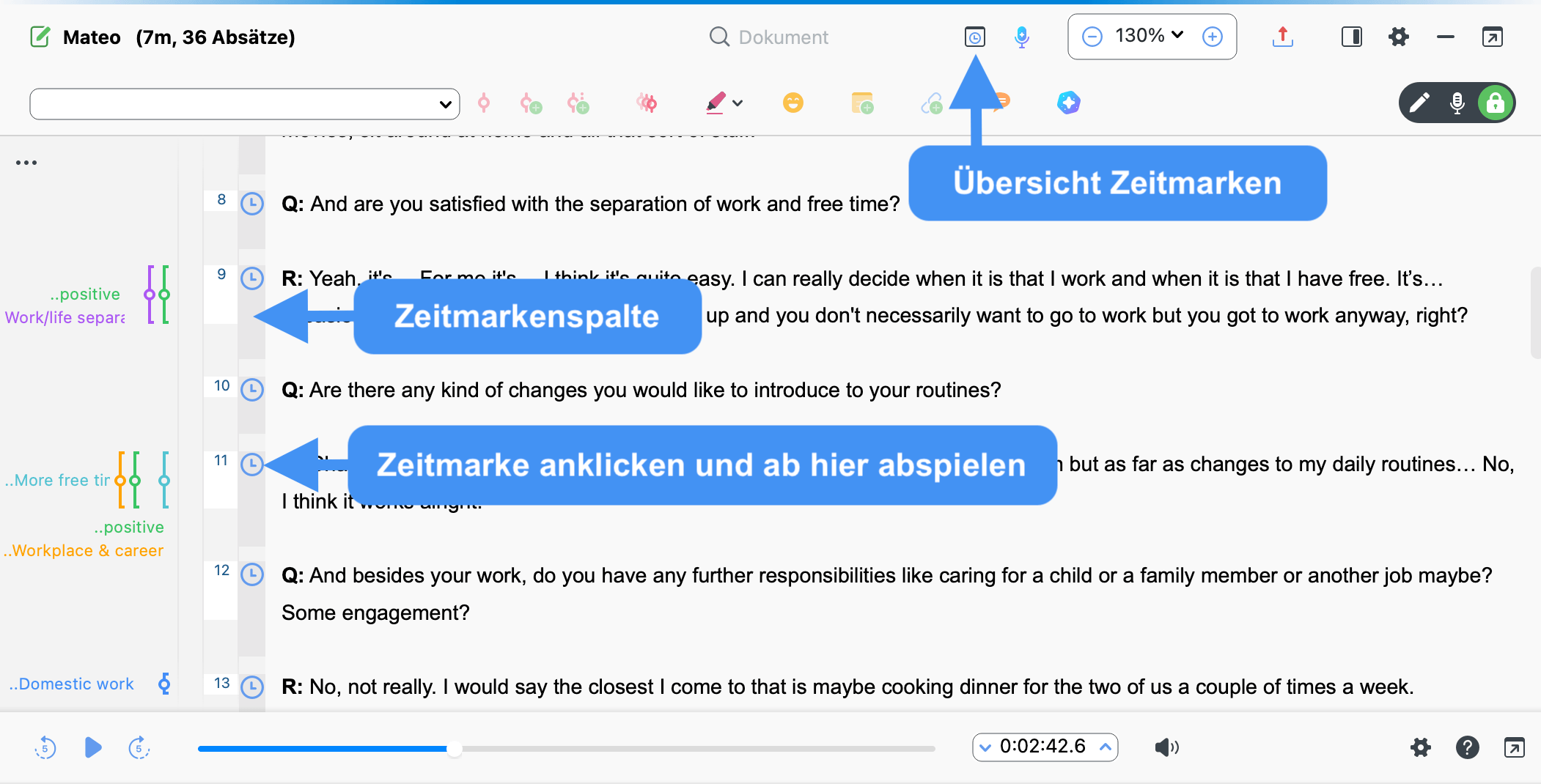 Zeitmarken im „Dokument-Browser“