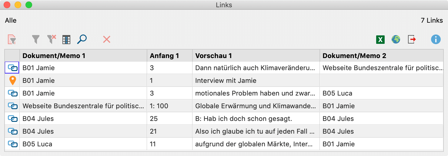 Anzeige von Geo-Links durch das Symbol „orangene Ortsfahne” in der „Übersicht Links“ Anzeige von Geo-Links durch das Symbol „orangene Ortsfahne” in der „Übersicht Links“