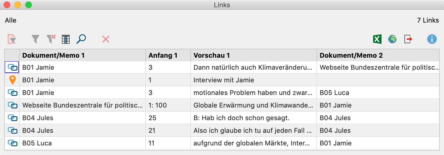 Anzeige von Geo-Links durch das Symbol „orangene Ortsfahne” in der „Übersicht Links“ Anzeige von Geo-Links durch das Symbol „orangene Ortsfahne” in der „Übersicht Links“