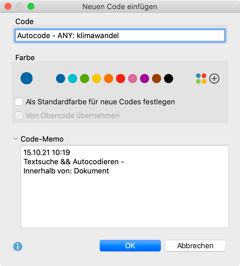 Neuen Code für das Autocodieren der Suchergebnisse definieren