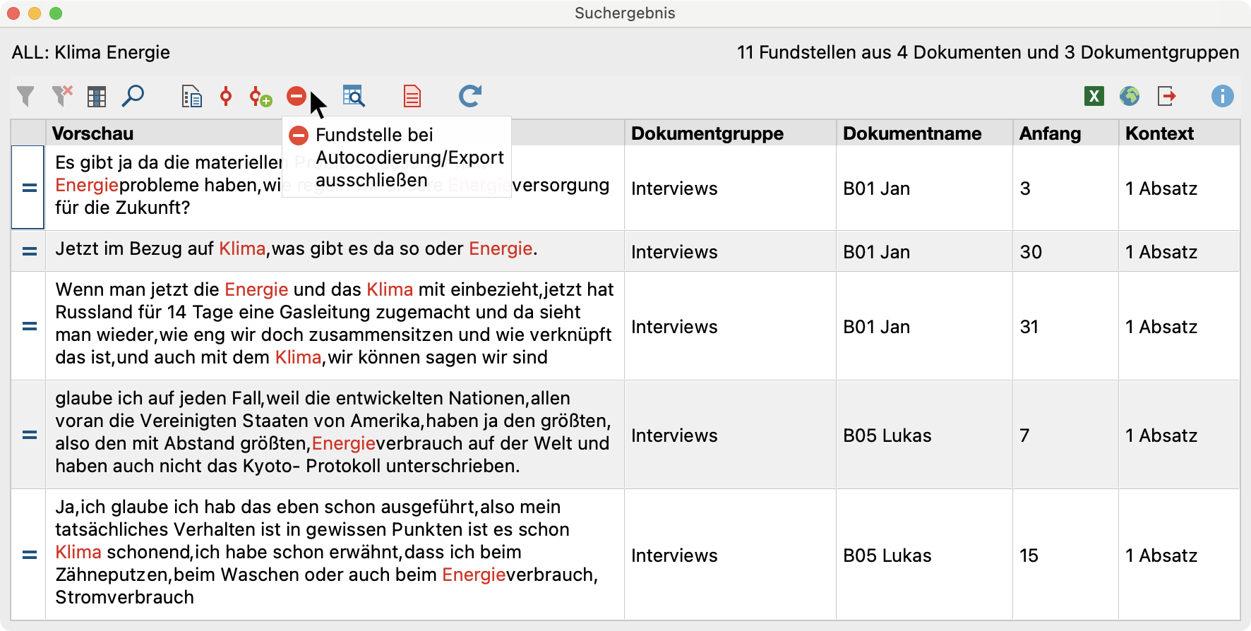 Suchtreffer aus Export ausschließen
