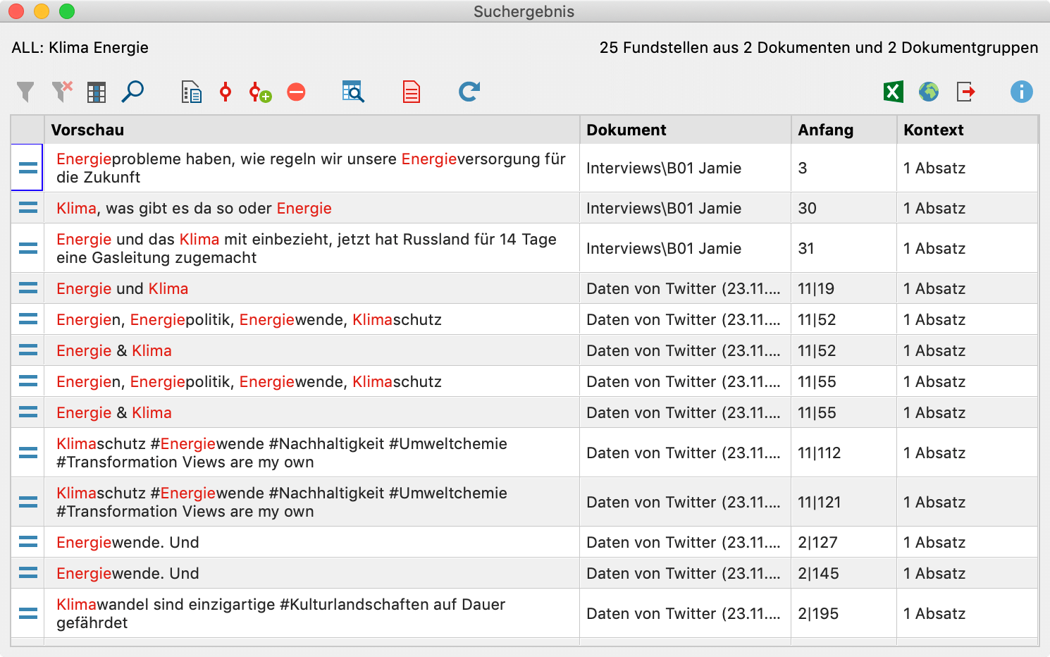 Suche nach „Klima“ und „Energie“ im gleichen Absatz Suche nach „Klima“ und „Energie“ im gleichen Absatz